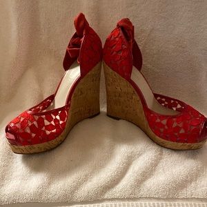 Barely Worn Red Nine West platform wedges size 5